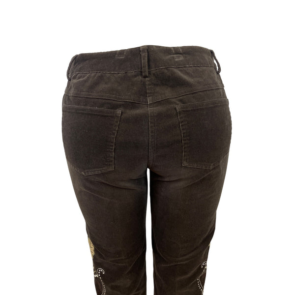 Kenzie Jeans Brown Womens Leaf Design Pants Mid-Rise Straight Leg Sz 6