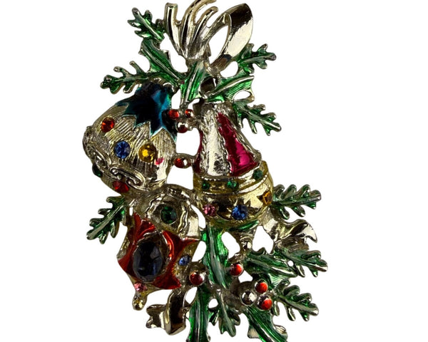 Holiday Gold Tone Christmas Pin Brooch CBJ Multi-Color Enamel Rhinestones