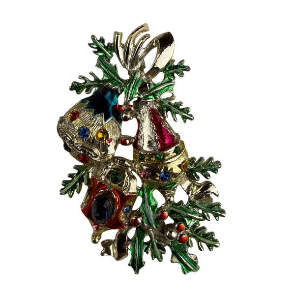 Holiday Gold Tone Christmas Pin Brooch CBJ Multi-Color Enamel Rhinestones