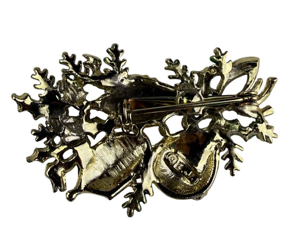 Holiday Gold Tone Christmas Pin Brooch CBJ Multi-Color Enamel Rhinestones