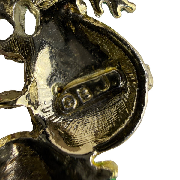 Holiday Gold Tone Christmas Pin Brooch CBJ Multi-Color Enamel Rhinestones