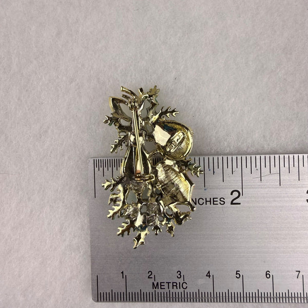 Holiday Gold Tone Christmas Pin Brooch CBJ Multi-Color Enamel Rhinestones