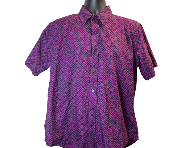 Mens Polo Custom Fit Short Sleeve Button-Up Shirt Purple Size 16 1/2 Cotton