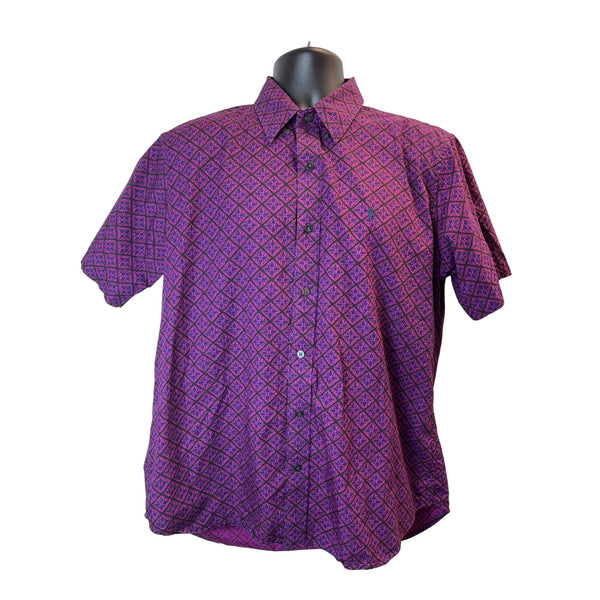 Mens Polo Custom Fit Short Sleeve Button-Up Shirt Purple Size 16 1/2 Cotton