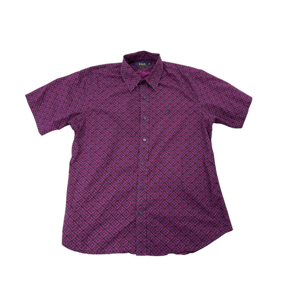 Mens Polo Custom Fit Short Sleeve Button-Up Shirt Purple Size 16 1/2 Cotton