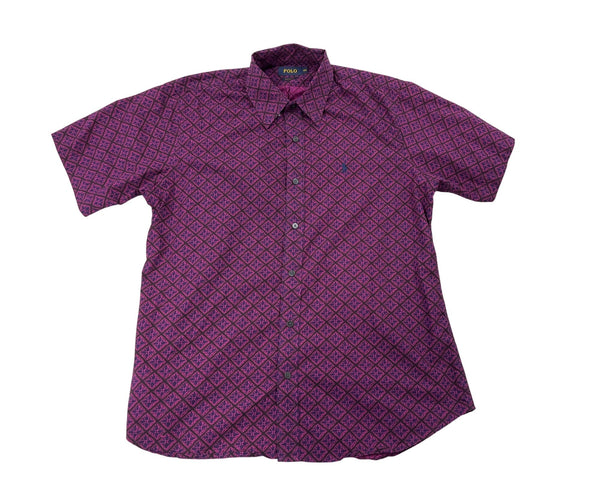 Mens Polo Custom Fit Short Sleeve Button-Up Shirt Purple Size 16 1/2 Cotton