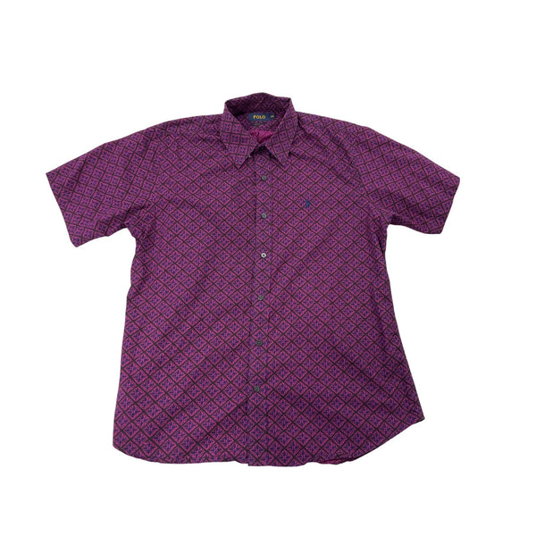 Mens Polo Custom Fit Short Sleeve Button-Up Shirt Purple Size 16 1/2 Cotton