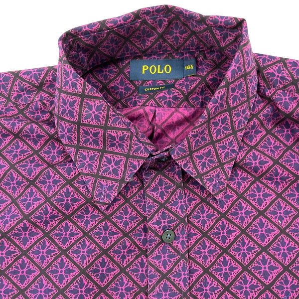 Mens Polo Custom Fit Short Sleeve Button-Up Shirt Purple Size 16 1/2 Cotton