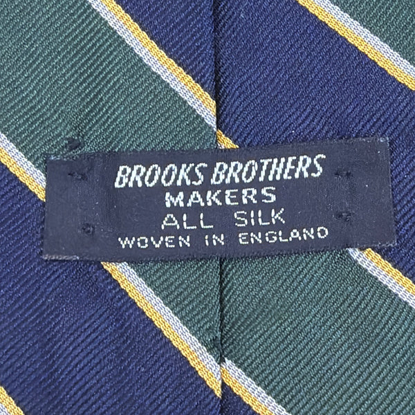 Vintage Brooks Brothers Navy Green Silk Striped Tie Woven In England 57" Long