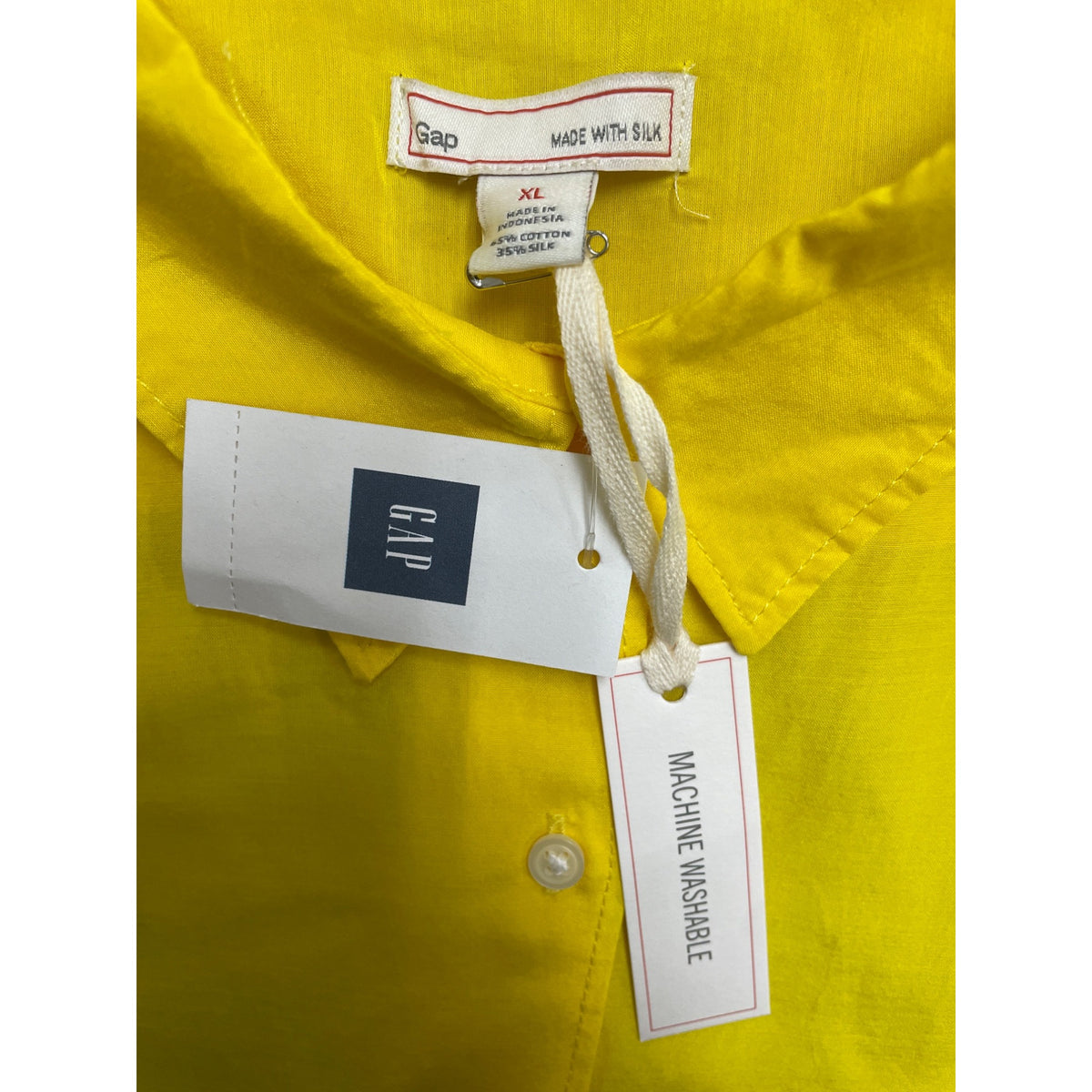 Gap Women’s Yellow Cotton/Silk Blend Button-Down Shirt Long Sleeve XL - New