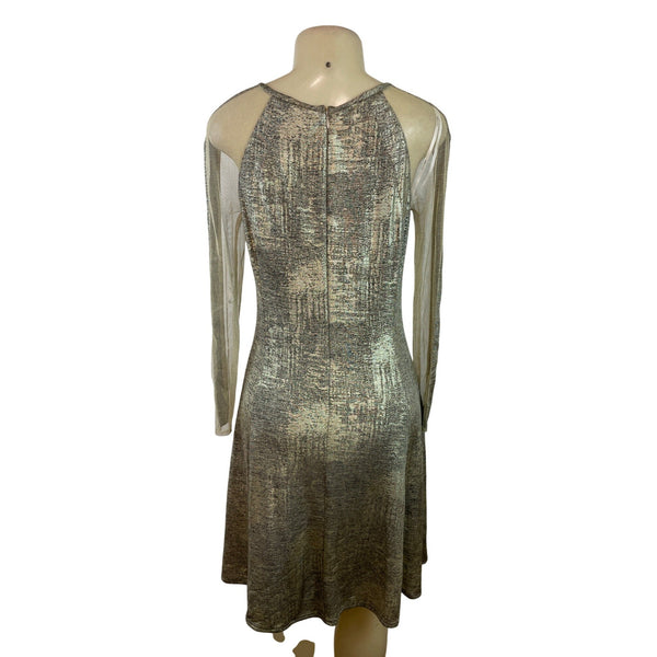 Julia Jordan Women’s Metallic Sheer Sleeve A-Line Dress Size 8
