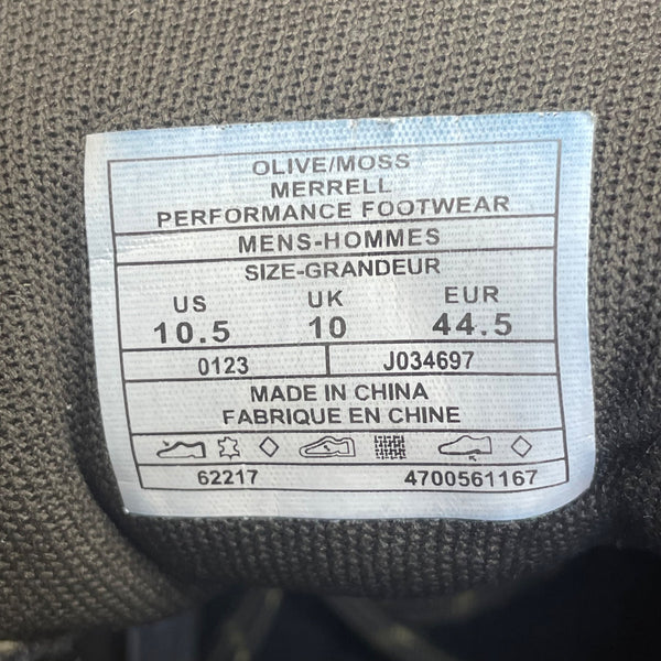 Merrell Men’s Olive/Moss Mesh & Suede Performance Outdoor Hiking Shoes Size 10.5