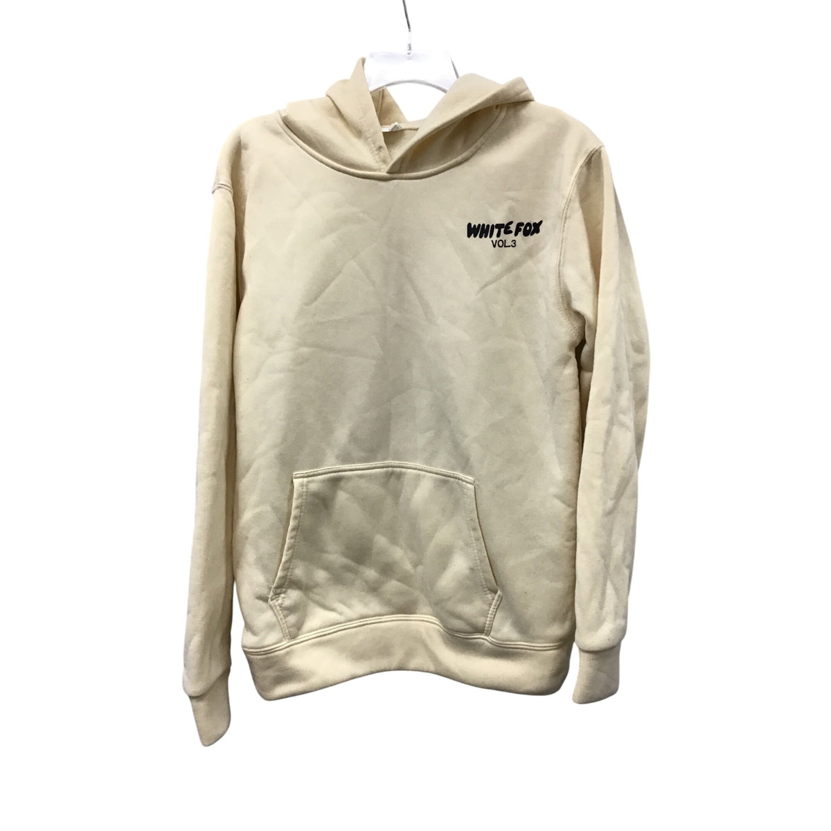 White Fox Mens Beige Fleece Hoodie Cotton Pullover With Pockets Size M