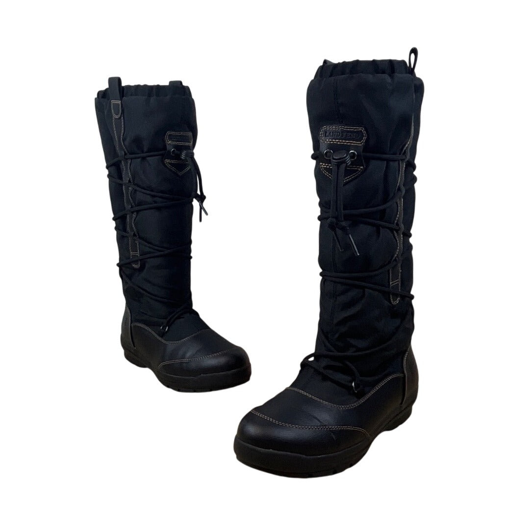 Lands End Women’s Black Faux Leather Adjustable Lace-Up Closure Snow Boots Sz 9B