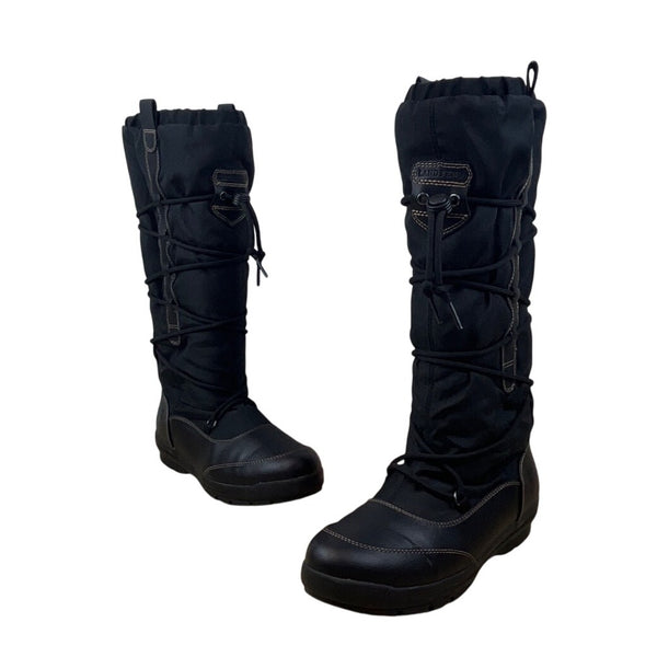 Lands End Women’s Black Faux Leather Adjustable Lace-Up Closure Snow Boots Sz 9B