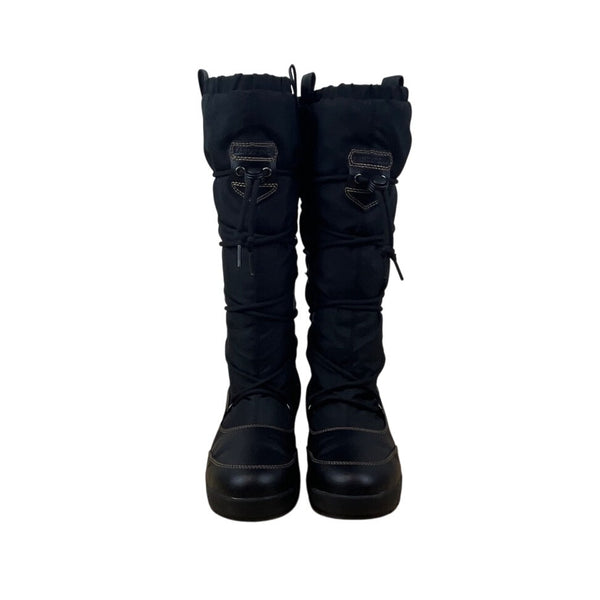 Lands End Women’s Black Faux Leather Adjustable Lace-Up Closure Snow Boots Sz 9B