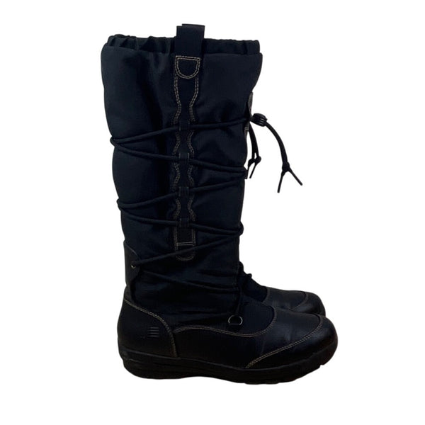 Lands End Women’s Black Faux Leather Adjustable Lace-Up Closure Snow Boots Sz 9B