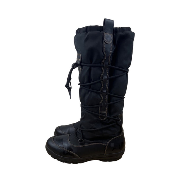 Lands End Women’s Black Faux Leather Adjustable Lace-Up Closure Snow Boots Sz 9B