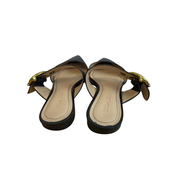 Coach Womens Black Leather Pointed-Toe Mules Gold Buckle Size 6.5B Stylish Slip-Ons