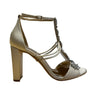 Badgley Mischka Laney Ivory Satin Rhinestone Embellished Heeled Sandals Sz 9