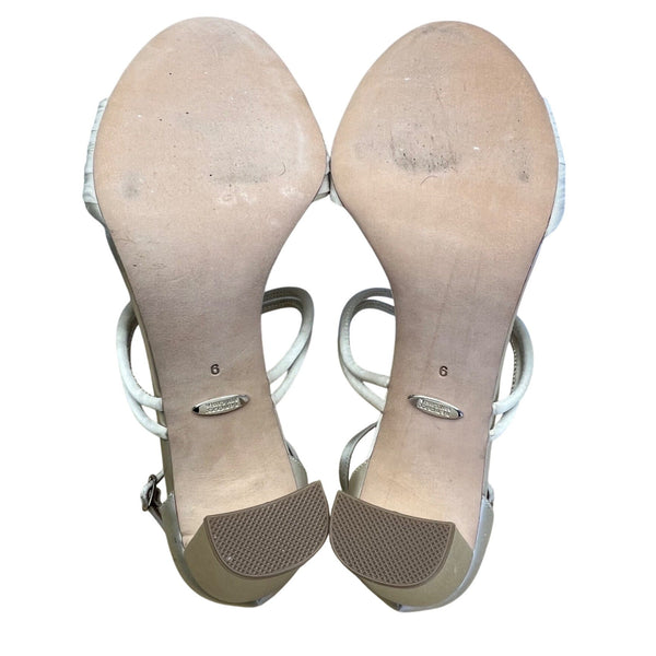 Badgley Mischka Laney Ivory Satin Rhinestone Embellished Heeled Sandals Sz 9