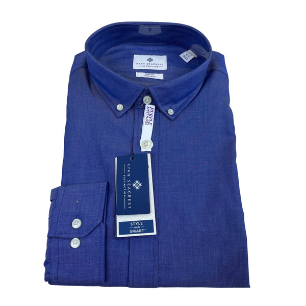 Ryan Seacrest Distinction Mens Blue  Long Sleeve Slim Fit Shirt 16.5 34/35 - New