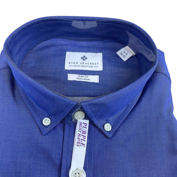 Ryan Seacrest Distinction Mens Blue  Long Sleeve Slim Fit Shirt 16.5 34/35 - New