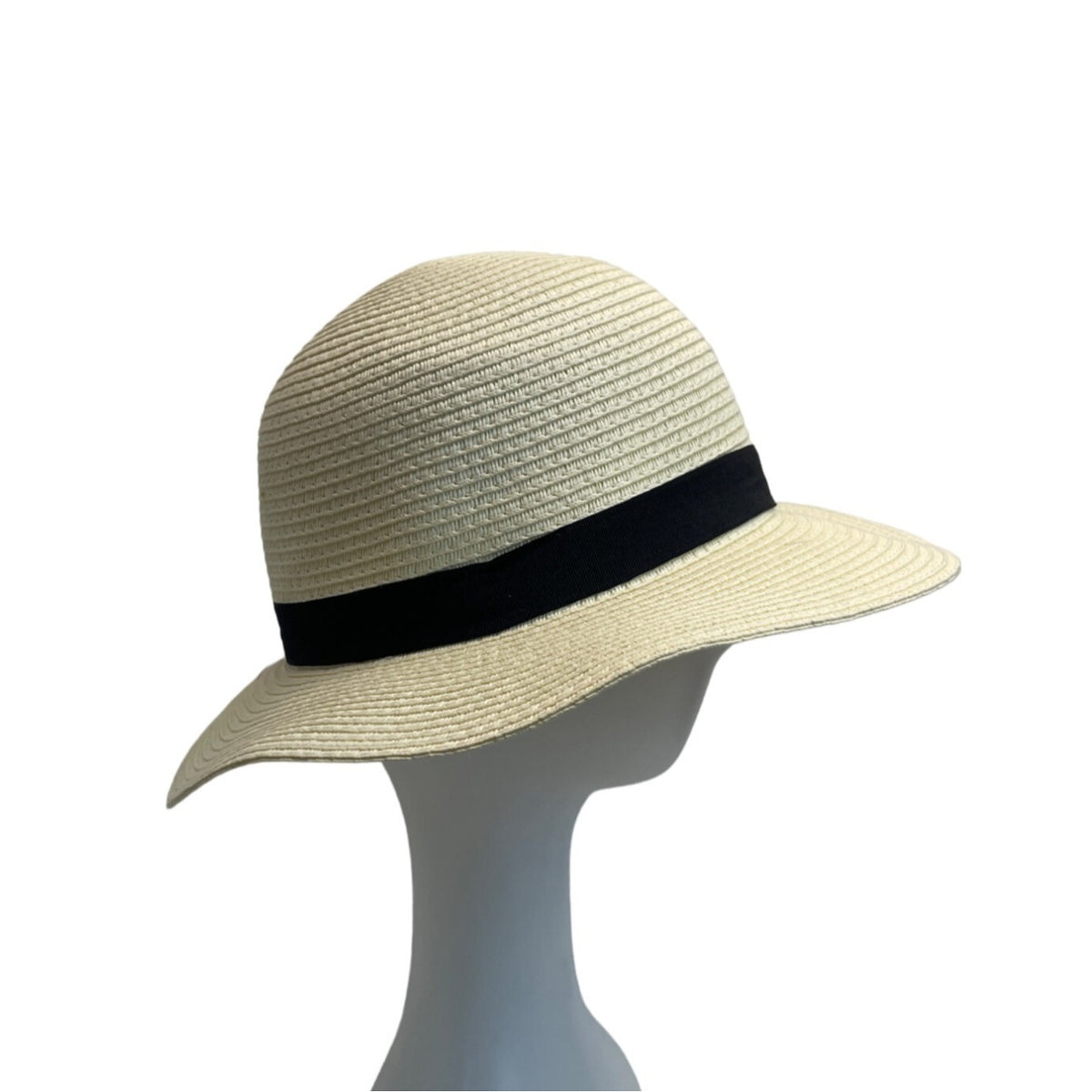 Wallabe Wide Brim Beige Straw Hat With Black Ribbon One Size