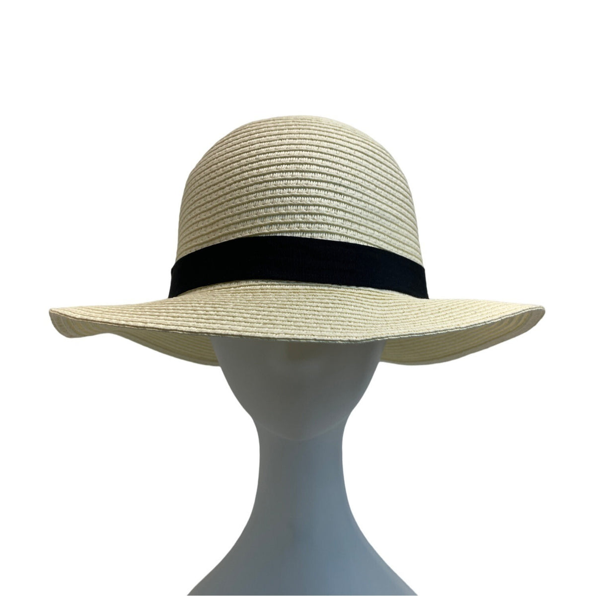 Wallabe Wide Brim Beige Straw Hat With Black Ribbon One Size