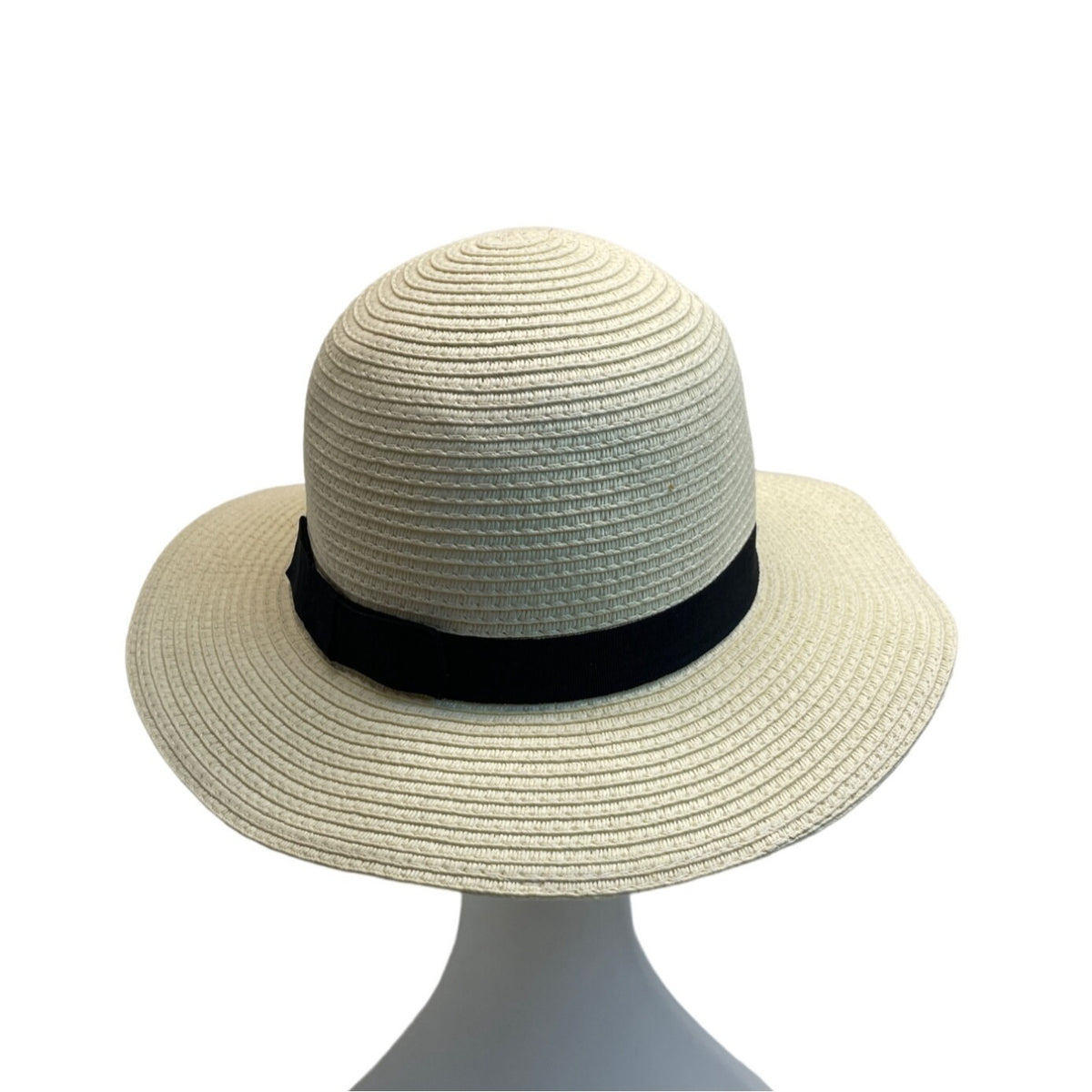 Wallabe Wide Brim Beige Straw Hat With Black Ribbon One Size