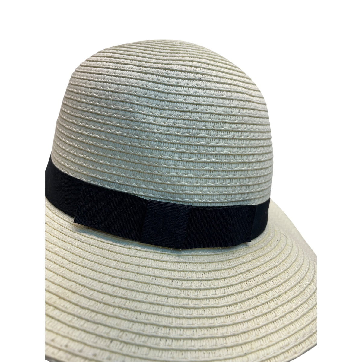 Wallabe Wide Brim Beige Straw Hat With Black Ribbon One Size