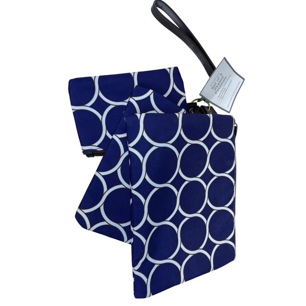 Viceroy Blue/White Polyester Set Of 3 Zipped Pouches With Removable Wristlet Handle