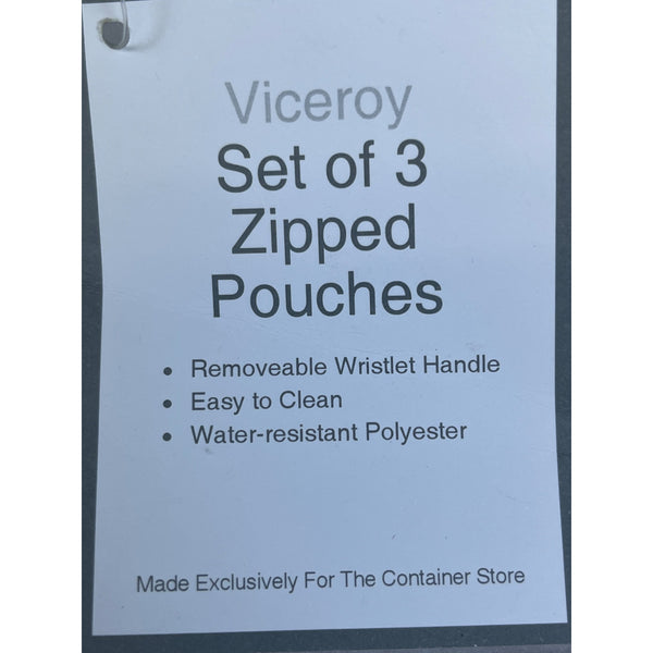 Viceroy Blue/White Polyester Set Of 3 Zipped Pouches With Removable Wristlet Handle