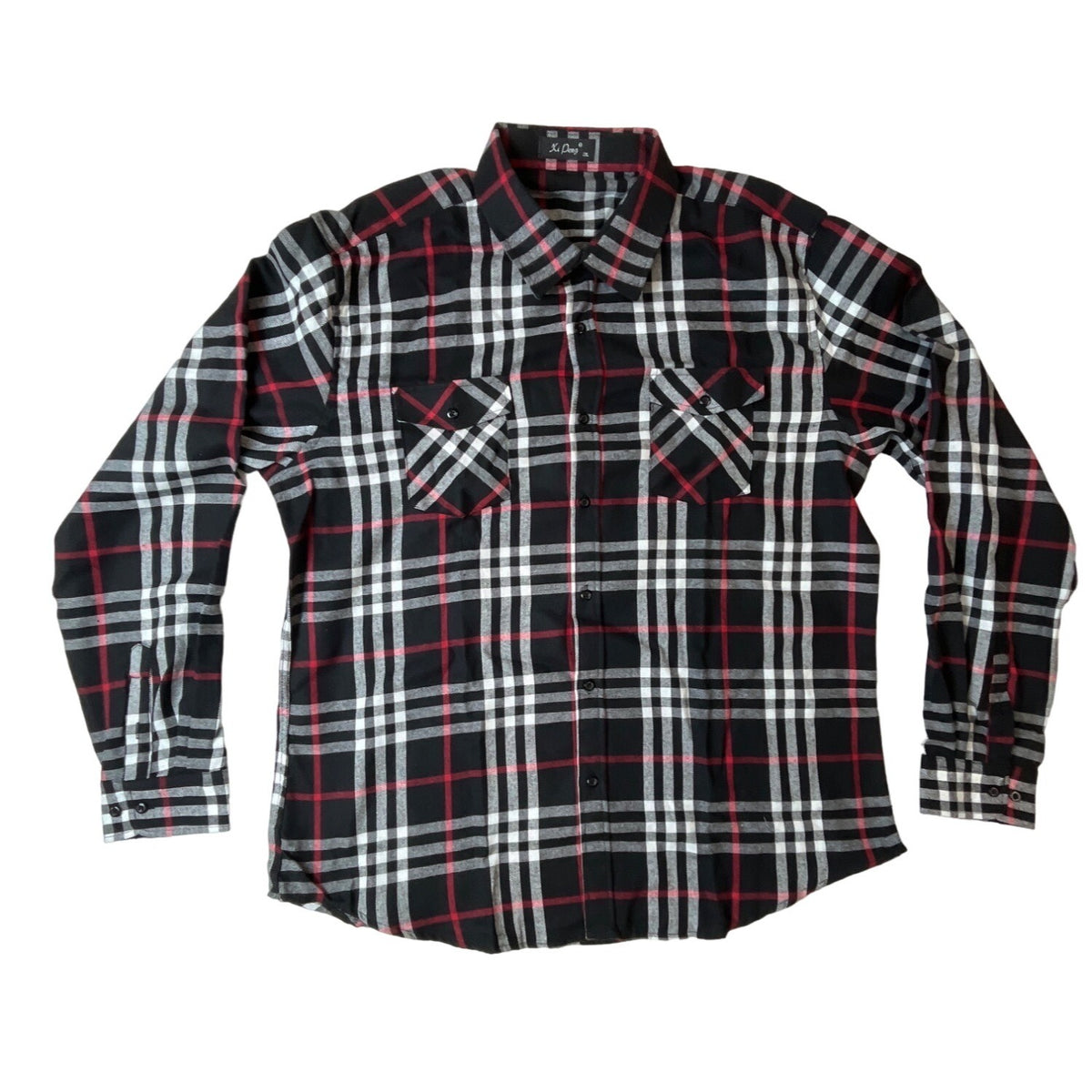 Xi Peng Men's Black Plaid Buttondown Long Sleeve Shirt Sz XXL