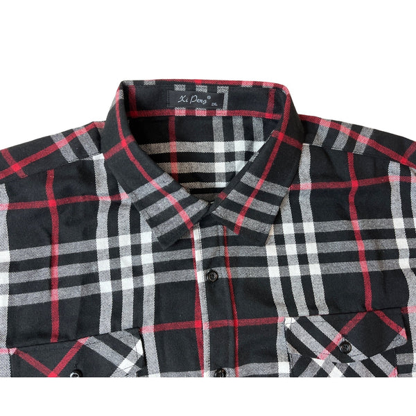 Xi Peng Men's Black Plaid Buttondown Long Sleeve Shirt Sz XXL