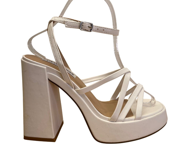 Steve Madden White Faux Leather Platform Block Heel Strappy Sandals Size 7M