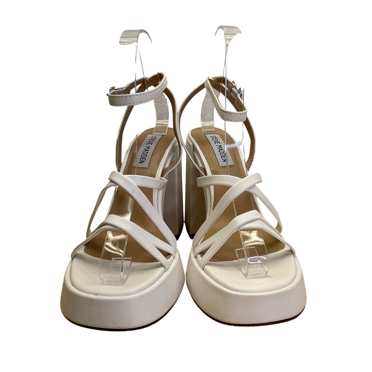 Steve Madden White Faux Leather Platform Block Heel Strappy Sandals Size 7M