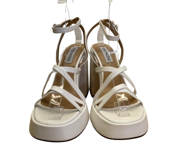 Steve Madden White Faux Leather Platform Block Heel Strappy Sandals Size 7M