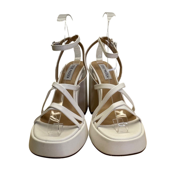 Steve Madden White Faux Leather Platform Block Heel Strappy Sandals Size 7M
