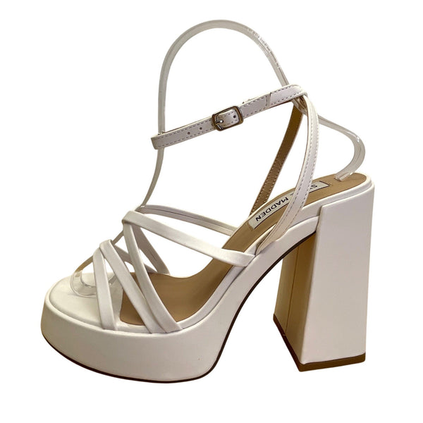 Steve Madden White Faux Leather Platform Block Heel Strappy Sandals Size 7M