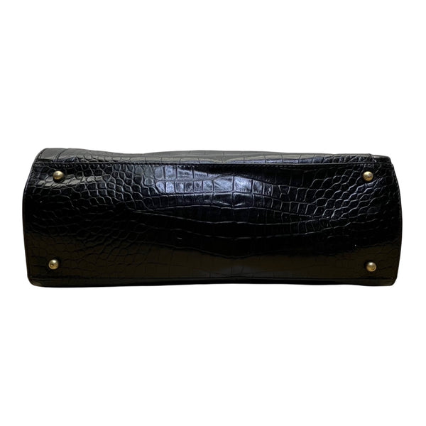 Adrienne Vittadini Women’s Black Leather Croc Embossed Tortoiseshell Top Handle Tote