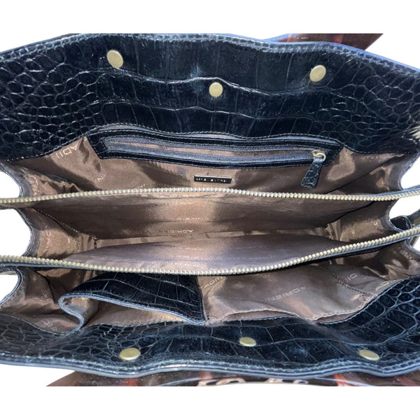 Adrienne Vittadini Women’s Black Leather Croc Embossed Tortoiseshell Top Handle Tote