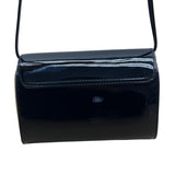 JR Women’s Black Patent Leather With Gold Bar Detail Crossbody Barrel Bag Sz M