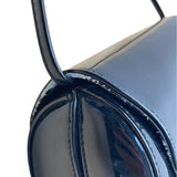 JR Women’s Black Patent Leather With Gold Bar Detail Crossbody Barrel Bag Sz M