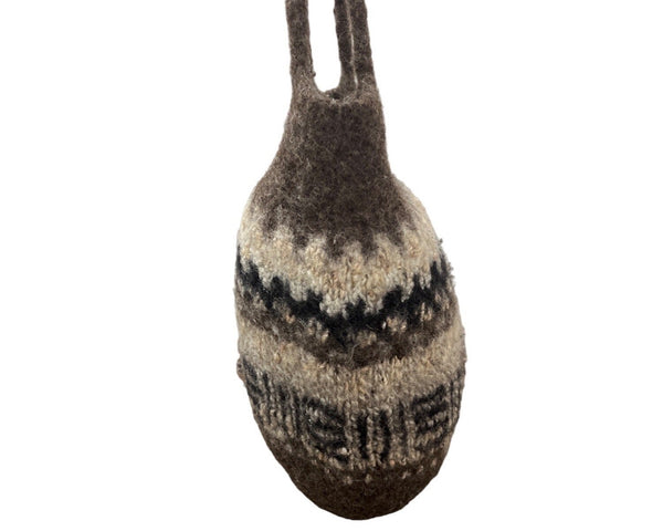 Handcrafted Brown White Woven Wool Snap closure Women's Shoulder Bag Sz M