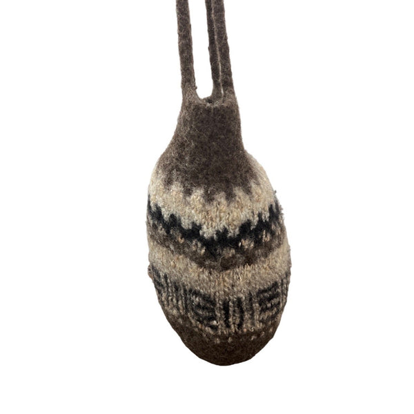 Handcrafted Brown White Woven Wool Snap closure Women's Shoulder Bag Sz M