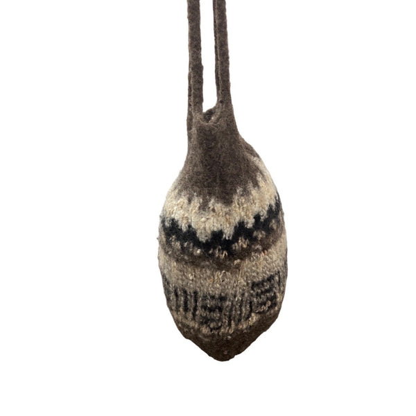 Handcrafted Brown White Woven Wool Snap closure Women's Shoulder Bag Sz M