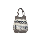 Handcrafted Brown White Woven Wool Snap closure Women's Shoulder Bag Sz M