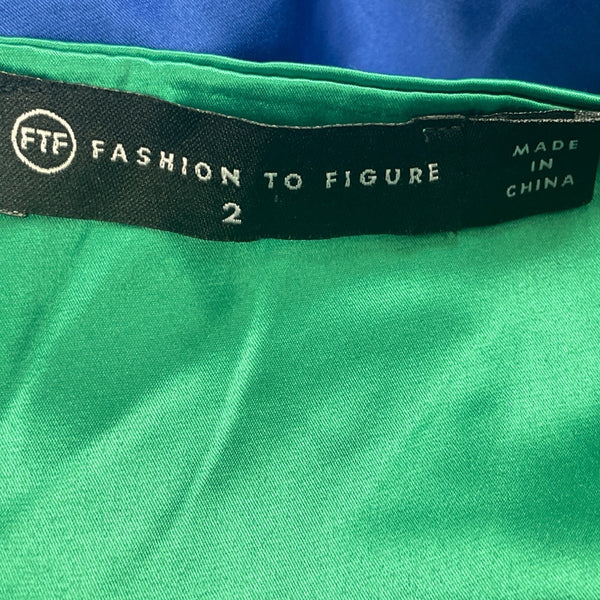 Fashion To Figure Green & Blue Women's Cutout Mini Dress With Long Sleeves Sz 2