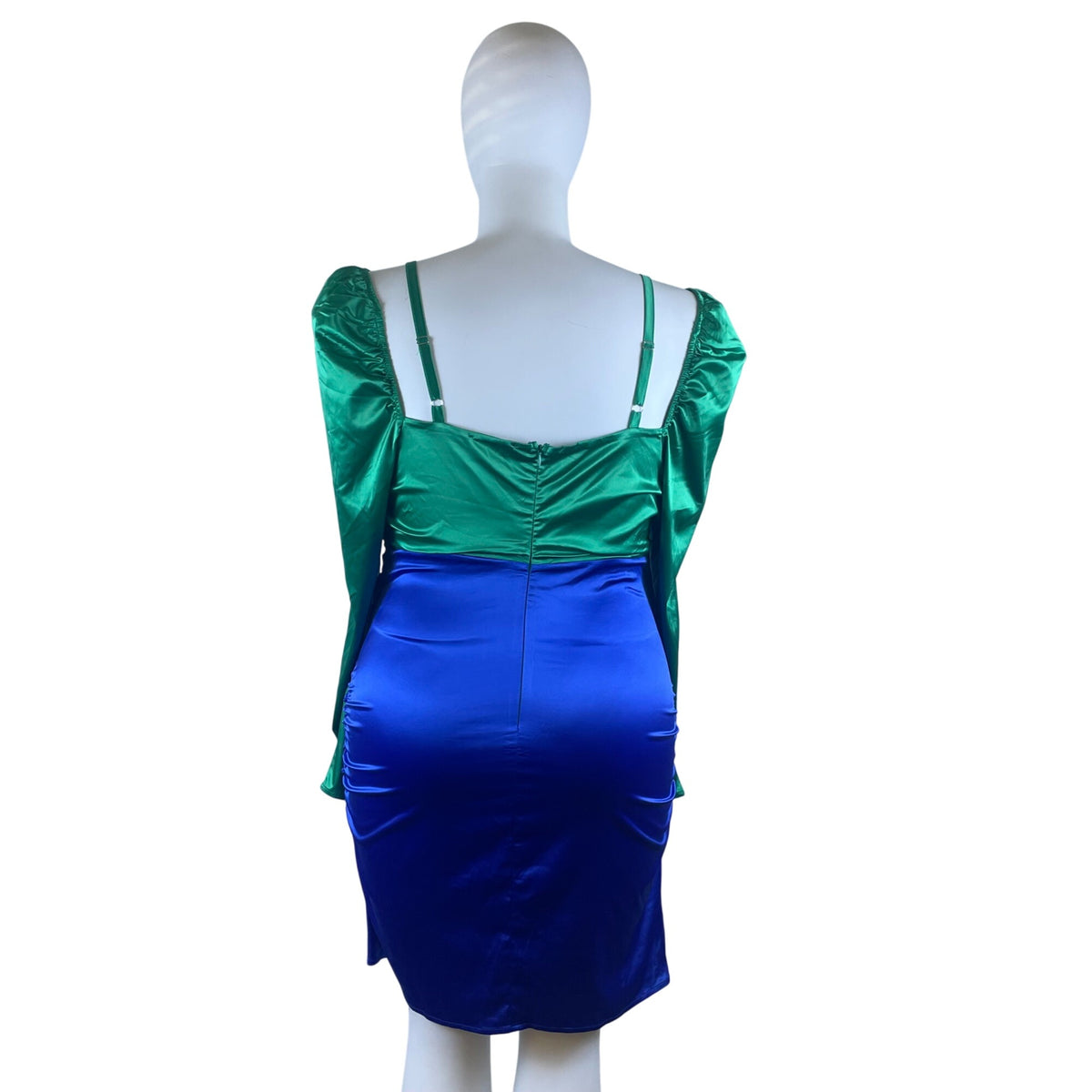 Fashion To Figure Green & Blue Women's Cutout Mini Dress With Long Sleeves Sz 2